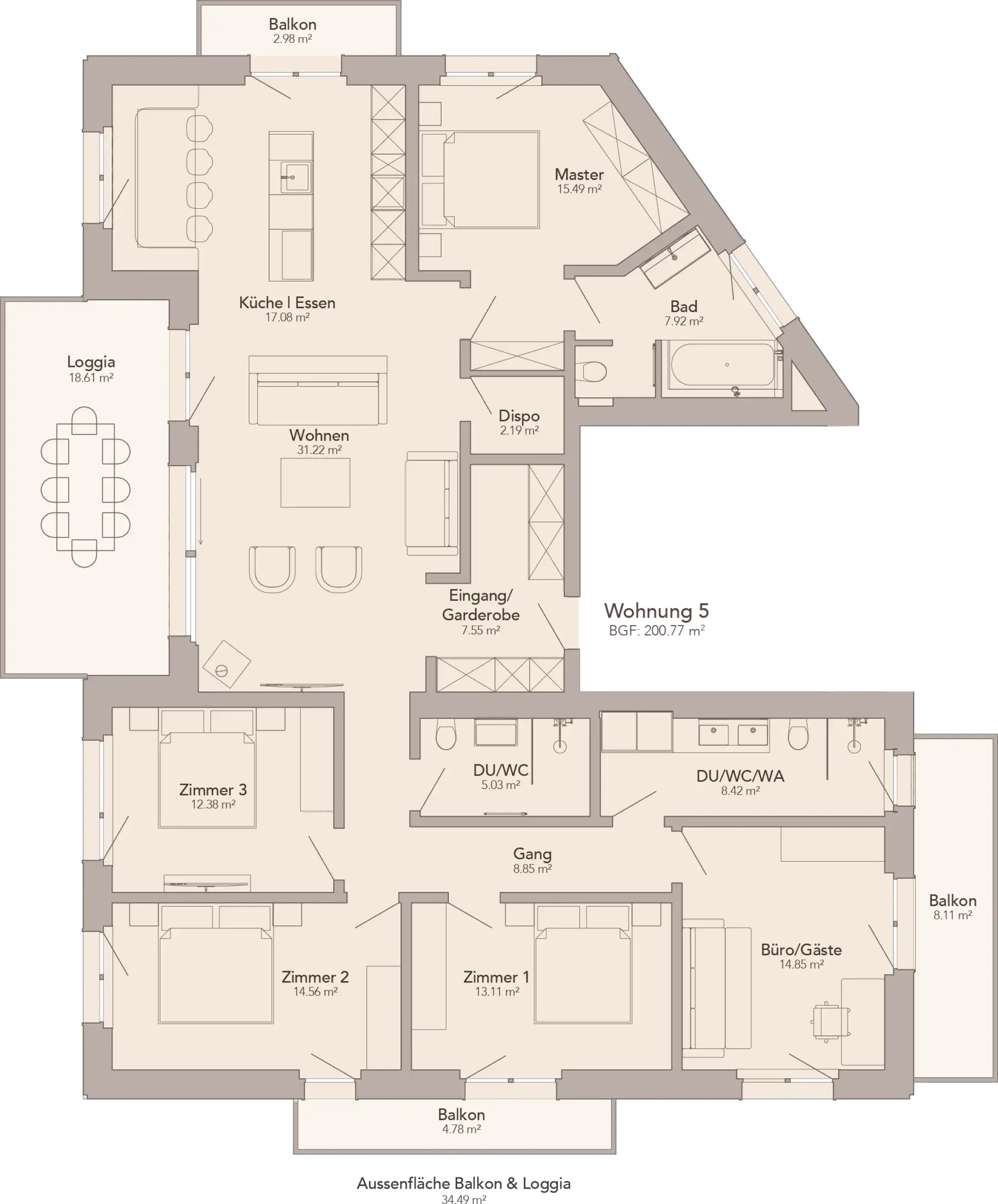 Grundriss der 6,5-Zimmer-Zweitwohnung