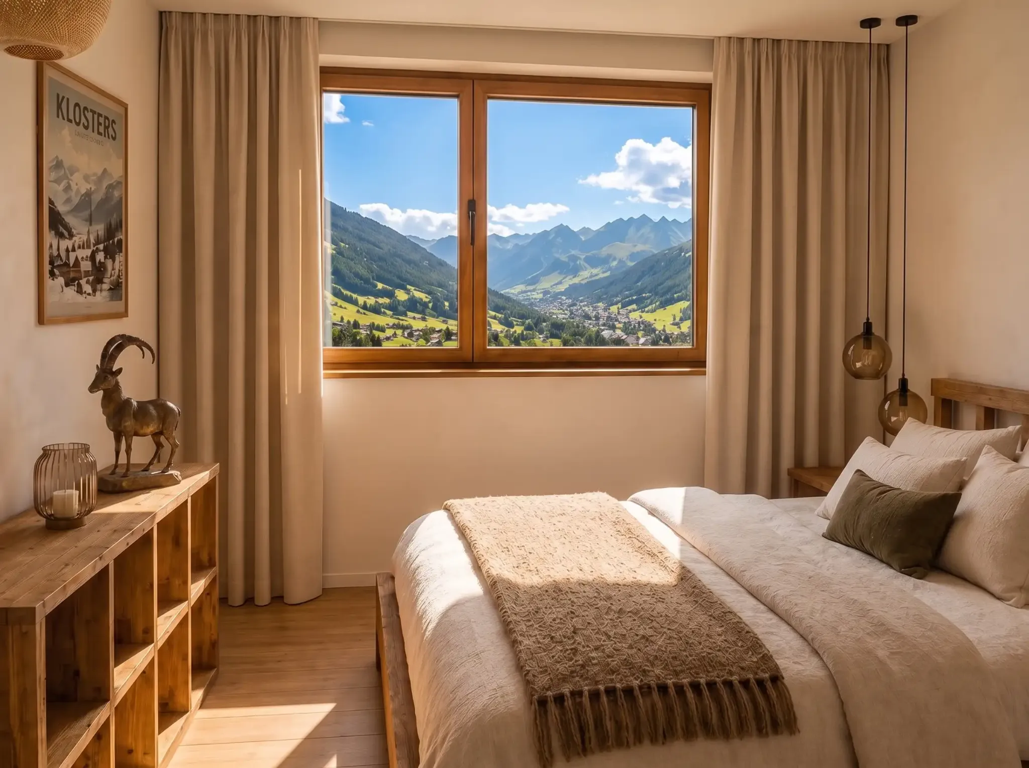 Schlafzimmer mit Blick in die Bergwelt